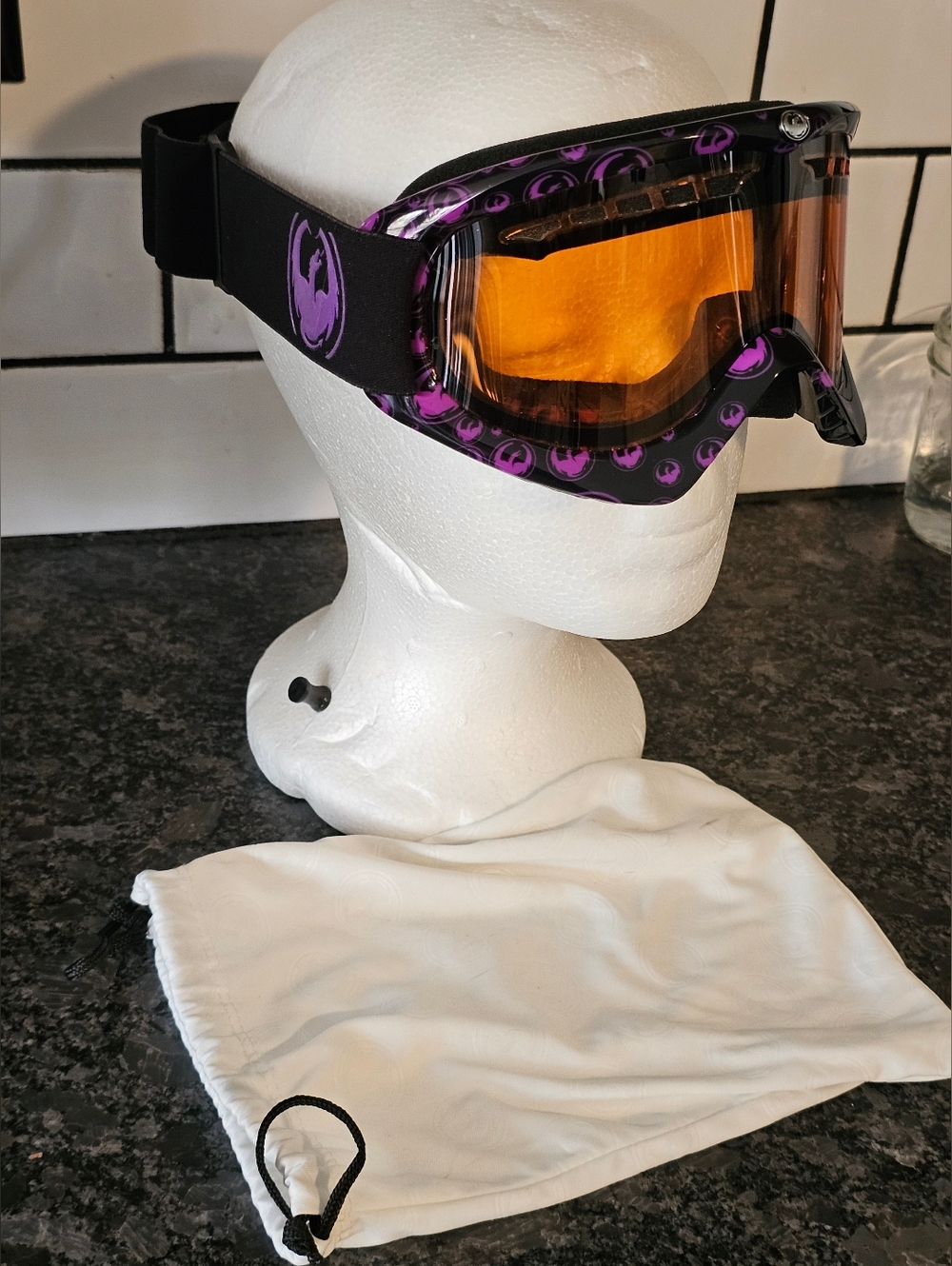 Dragon Alliance DX Ski Snowboard Goggles Amber Lens Purple Design With Bag Used